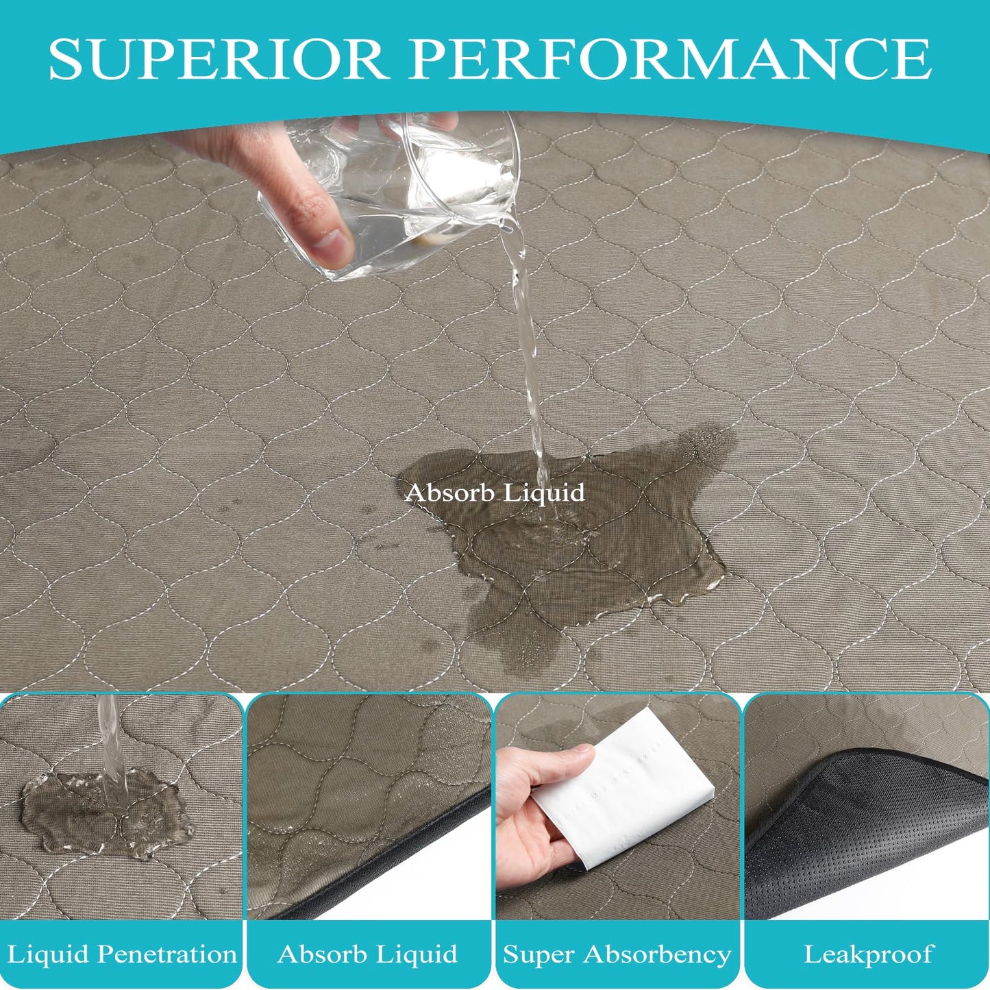 Bunlitent Washable Pee Pads for Dogs 24" x 36", 5 Pack, Reusable Puppy Pee Pads Washable, Dog Training Pads with Quick Dry, Large Anti-Slip Whelping Pad for Pet, Playpen, Incontinence, Housebreaking.