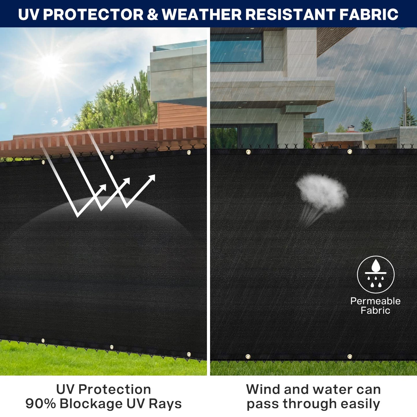 Duerer Privacy Fence Screen 5 x 32.8ft Black Fence Covering Heavy Duty 170GSM Commercial Windscreen Fencing Mesh Shade Net Cover, UV Protection 90% Blockage Outdoor Backyard, Patio with Cable Ties