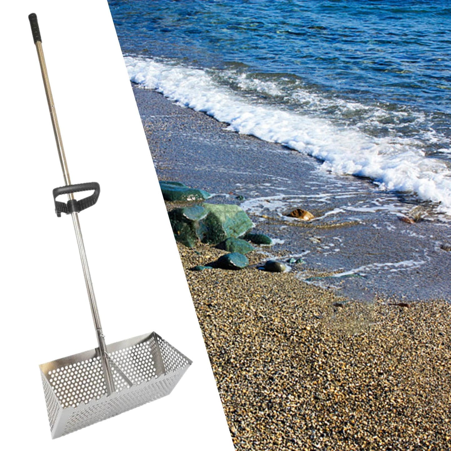 Generic Beach Rake Sand Sifter Handheld Loosening Steel Head Steel Grip 40cmx20cm