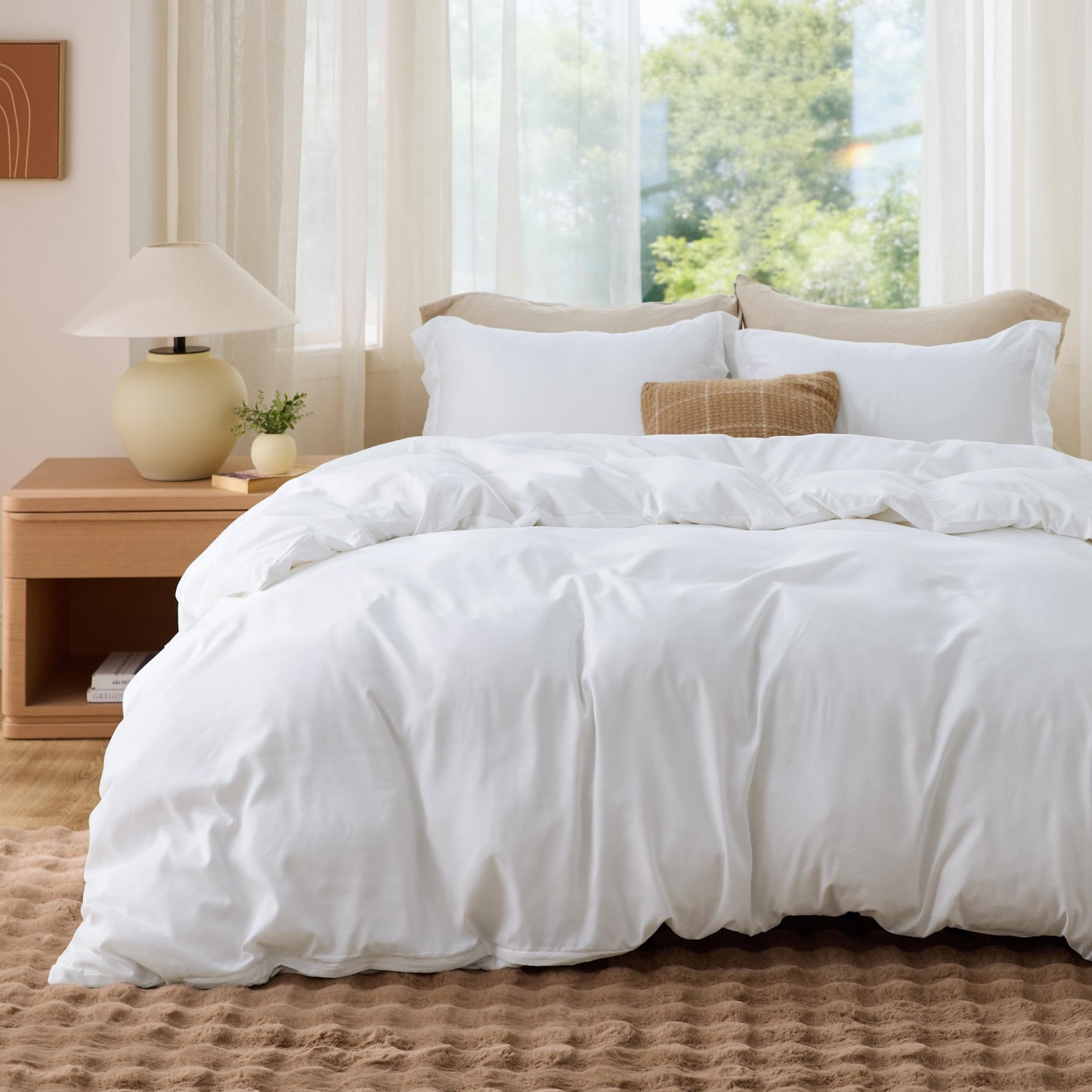 Bedsure Duvet Cover King Size - Extra Soft Double Brushed Microfiber Bedding Set with Zipper Closure for Kids, 3 Pieces, Includes 1 Duvet Cover King (104"x90") & 2 Pillow Shams, NO Comforter, White
