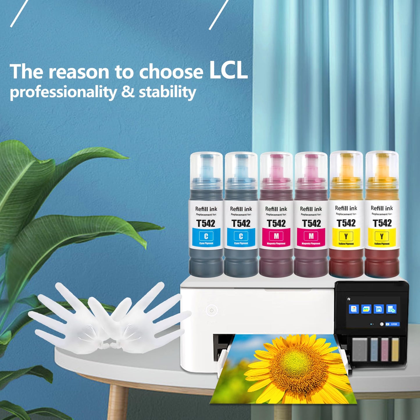 LCL Compatible Ink Refill Bottles High Capacity Replacement for 542 T542 Ink Compatible with ET-5150 ET-5170 ET-5180 ET-5850 ET-5800 ET-5880 ET-16600 ET-16650 ST-C8000 ST-C8090 (6-Pack,2C2M2Y)