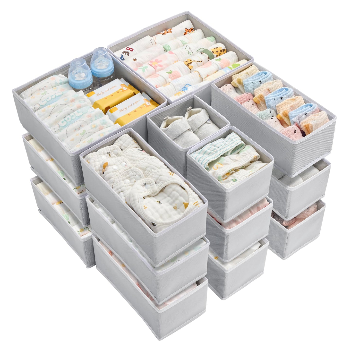 Vtopmart 18Pack Drawer Organizer for Clothes, Underwear Organizer Bins, Foldable Fabric Closet Storage Organization, Dresser Drawer Dividers for Baby Clothing, Bra, Socks, Ties, Scarf