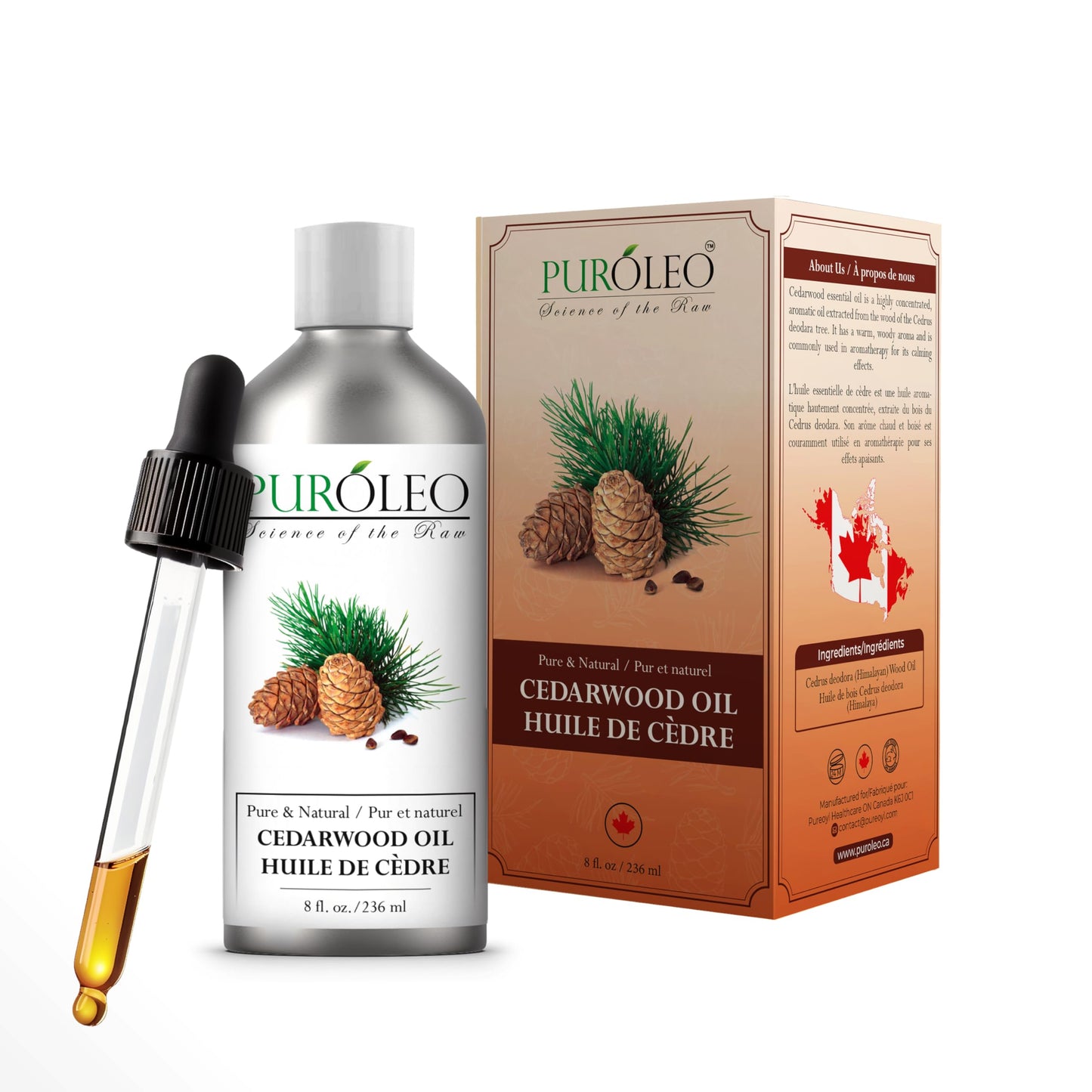 PUROLEO Cedarwood Essential Oil 8 Fl Oz/236 ML (Packed In Canada) 100% Pure & Natural Cedarwood Oil for Aromatherapy, Relaxation, and Skin Care - Therapeutic Grade Cedarwood Oil for Diffuser