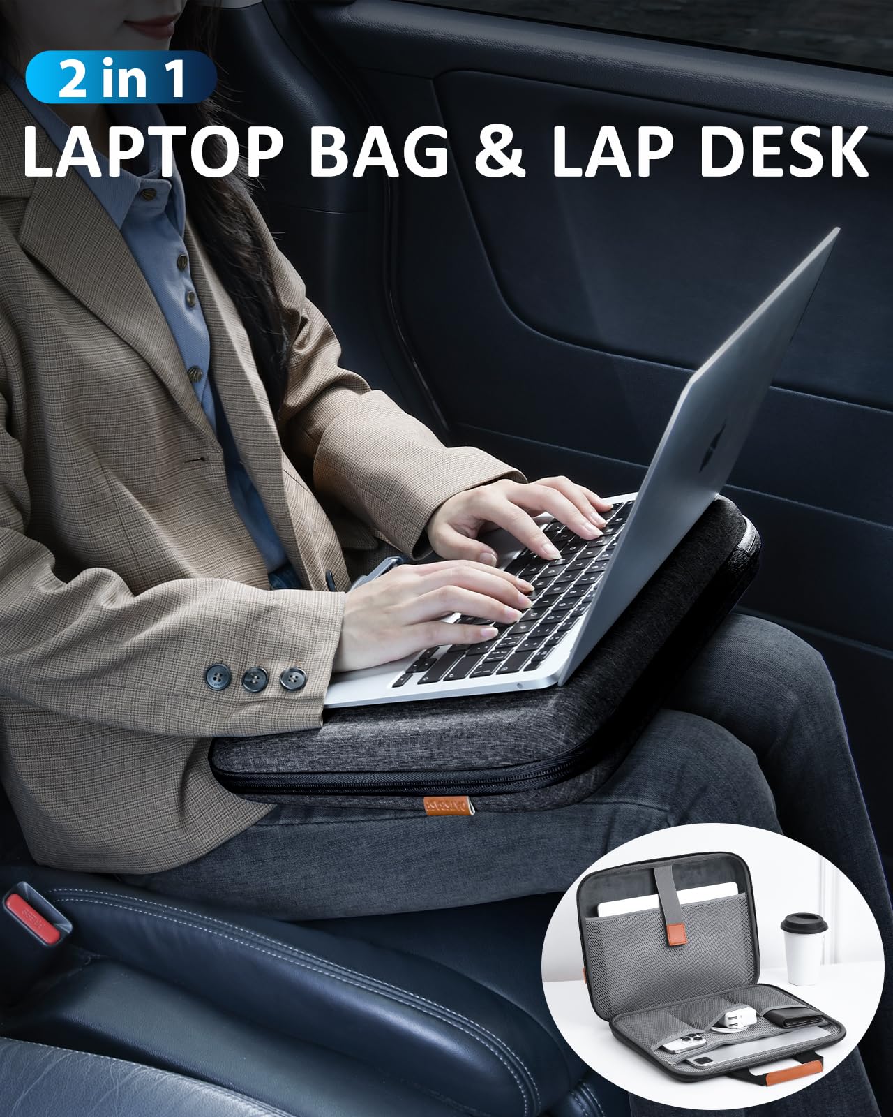 Nauttxon Hard Laptop Case 14 Inch, 2 in 1 Laptop Sleeve Lap Desk with Stopper and Book Clip, Shockproof Waterproof Laptop Sleeve with Handle Compatible with MacBook HP Dell Lenovo ASUS - Black