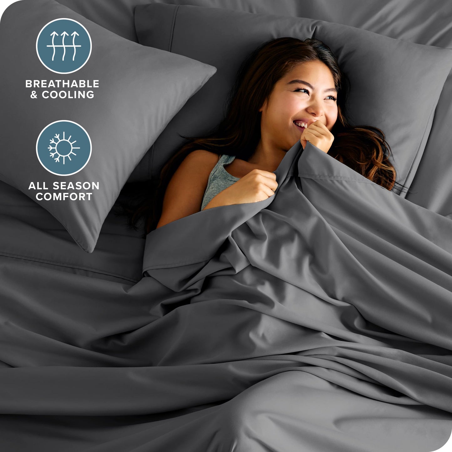 Bare Home Queen Sheet Set - 1800 Ultra-Soft Microfiber Queen Bed Sheets - Double Brushed - Queen Sheets Set - Deep Pocket - Bedding Sheets & Pillowcases (Queen, Grey)