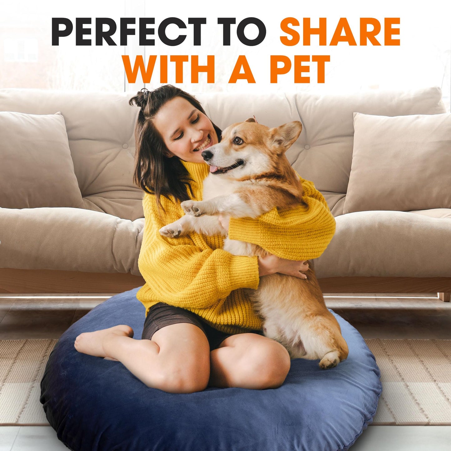 Cheer Collection Extra Large Floor Pillow, 32" Round Meditation Cushion, Oversized Yoga Pillow & Floor Cushions for Adults, Floor Pillows for Sitting, Meditation, and Seat Cushion - Navy Blue