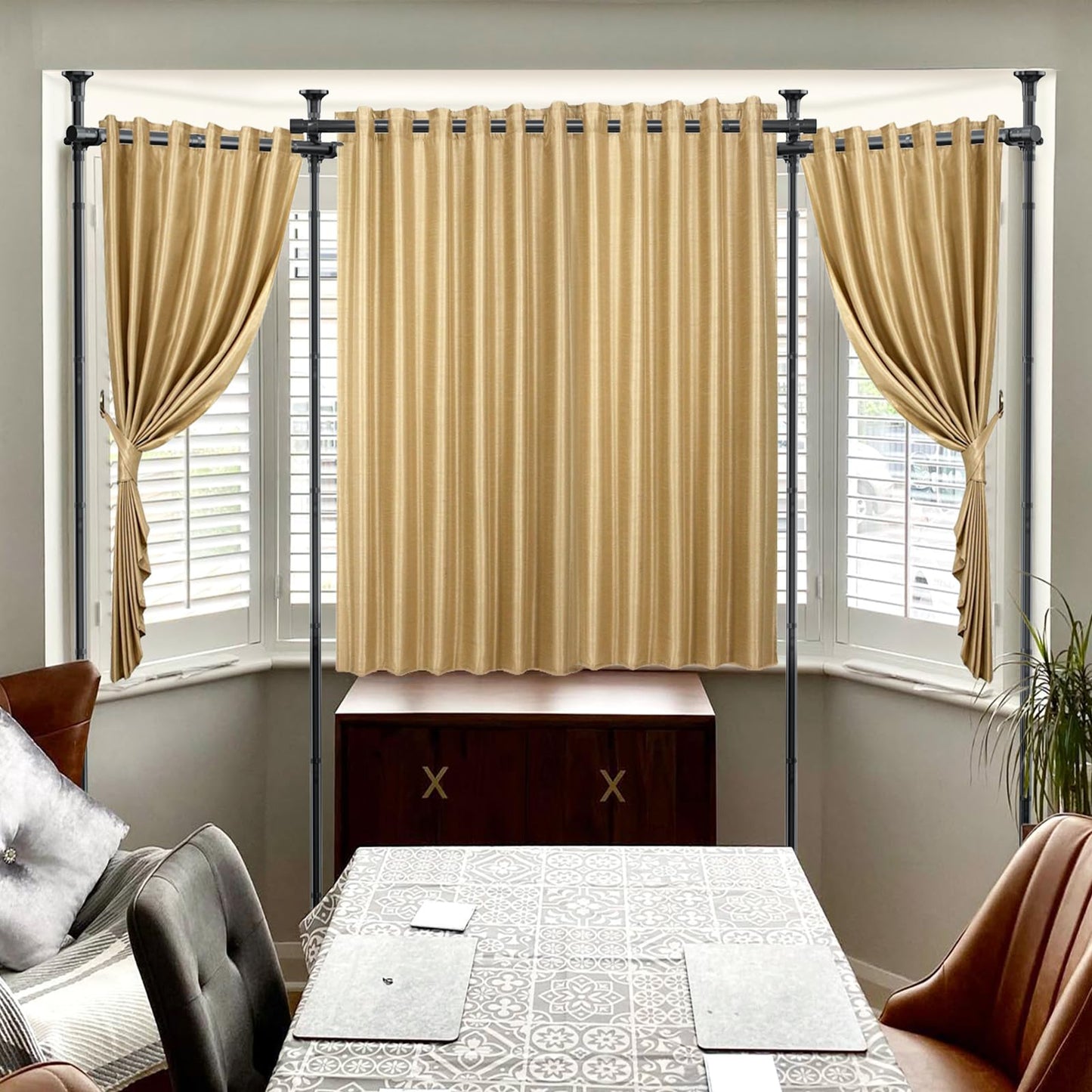 Room Divider Curtain Rod, 28-171inch(W) 4-10ft(H) Adjustable Curtain Rod divider for Room Separation, Heavy Duty Floor to Ceiling Wall Divider Hanging Room Dividers Partition Space Separator Black