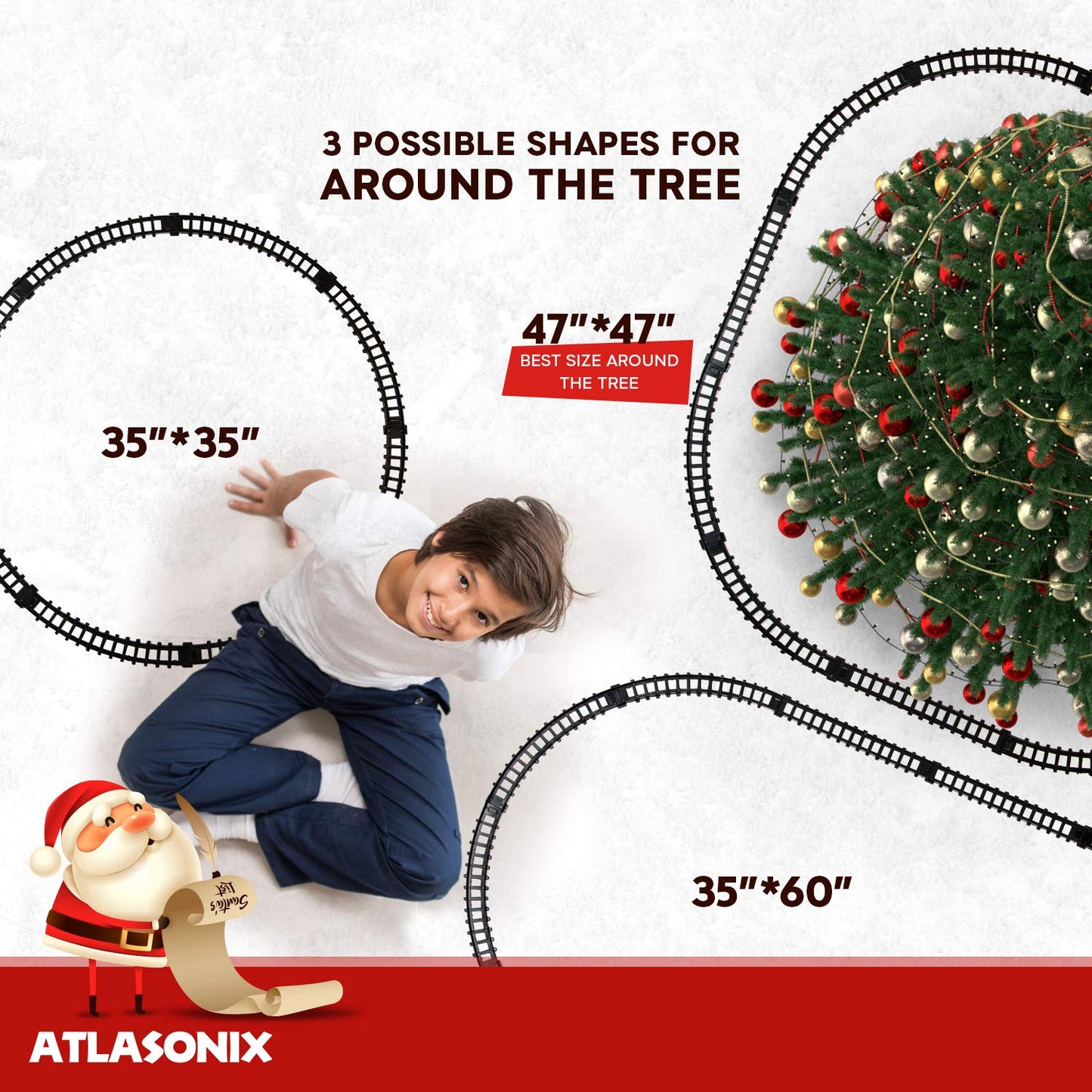 Christmas Train Set for Under The Tree with Lights, and Sounds - Holiday Train Around Christmas Tree w/Large Tracks | Electric Train Set with 160 Inches of Track and 2 Xmas Elves - Black