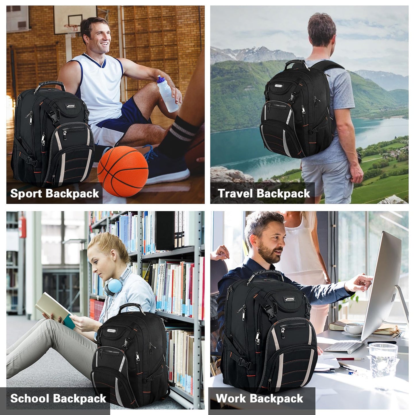 Travel Laptop Backpack,Extra Large 18.4 Inch Laptop Anti Theft TSA Friendly Backpack with RFID Pocket,Water Resistant College Bookbag,Computer Bag for Women Men Notebook&Basketball