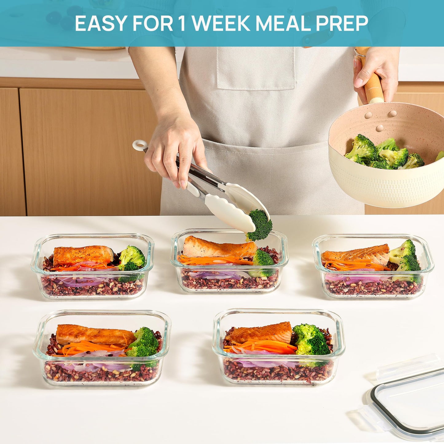 Vtopmart 10Pack 22oz Glass Food Storage Containers with Lids, Meal Prep Containers, Airtight Lunch Containers Bento Boxes with Snap Locking Lids for Microwave, Oven, Freezer and Dishwasher