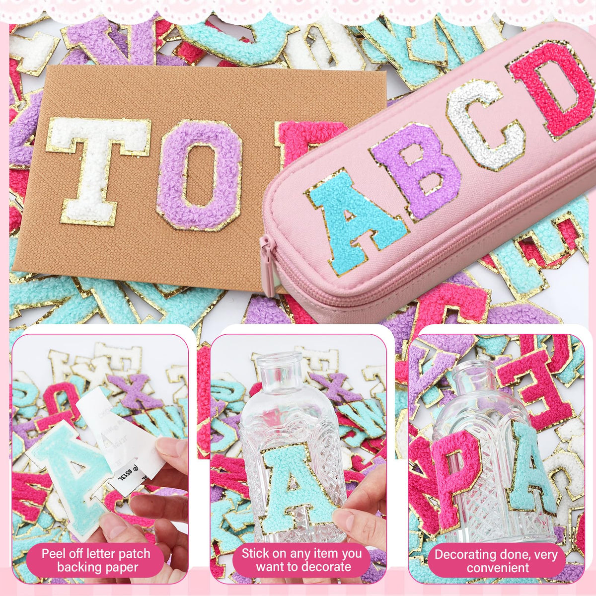 Fjgyjt 104Pcs Chenille Letters Patches Self Adhesive Varsity Letter Patches for Backpack Preppy Letters Patch Stickers Iron on for Clothing Backpacks Hats Bags Embroidery