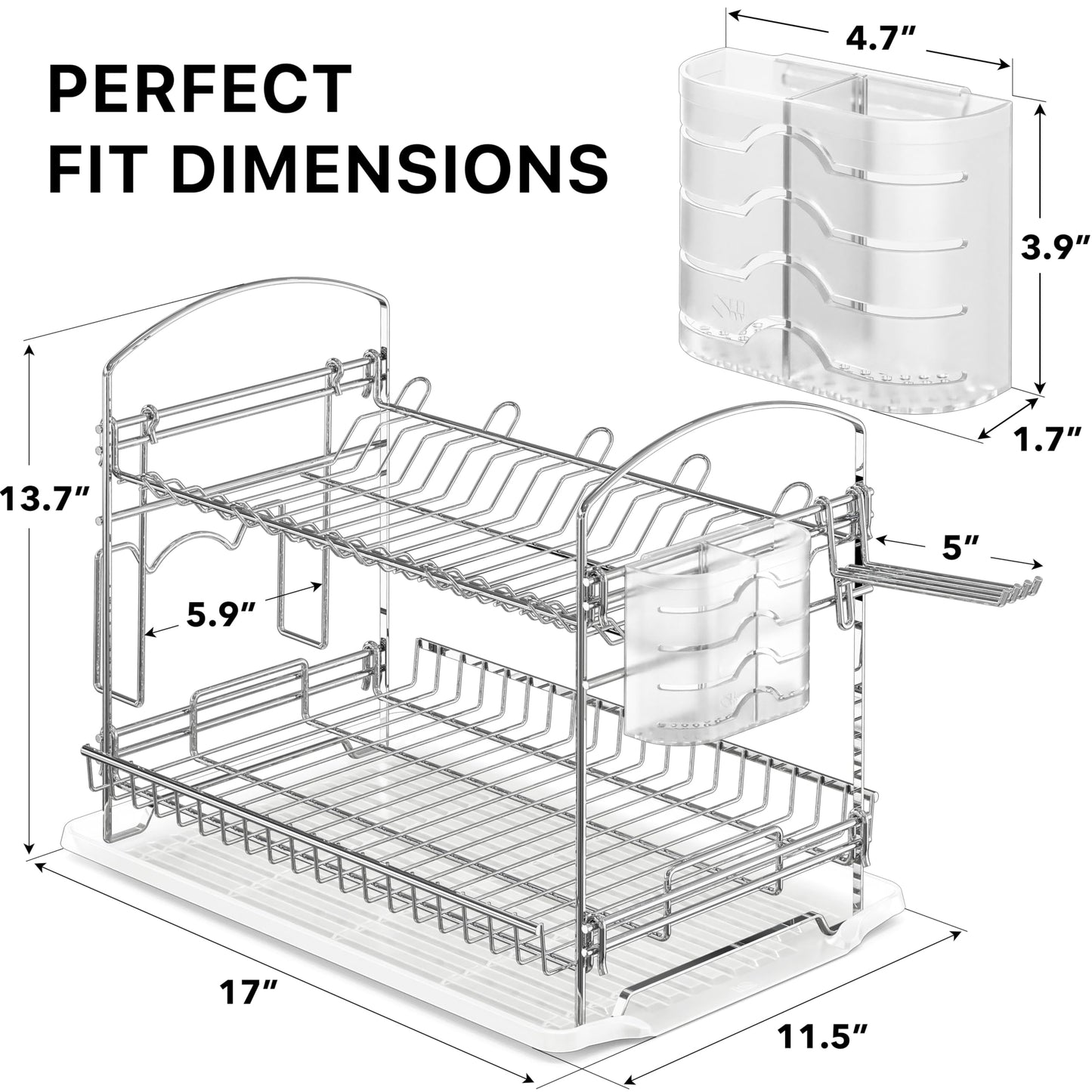 Simple Houseware 2-Tier Stainless Steel Dish Drying Rack with Drainboard, Kitchen Countertop Organizer with Cutting Board, Mug, and Cutlery Holder