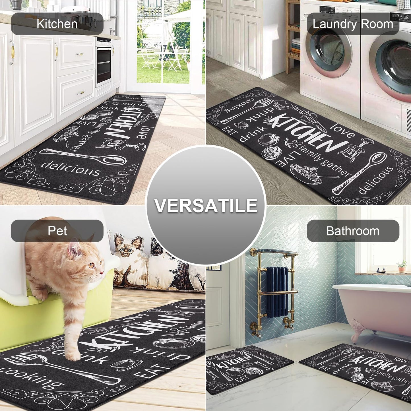 HEBE Anti Fatigue Kitchen Mat Set of 2 Non Slip Thick Cushioned Kitchen Rug Sets with Runner 17 inches x48 inches +17 inches x28 inches Heavy Duty Comfort Standing Mats Waterproof Kitchen Carpet