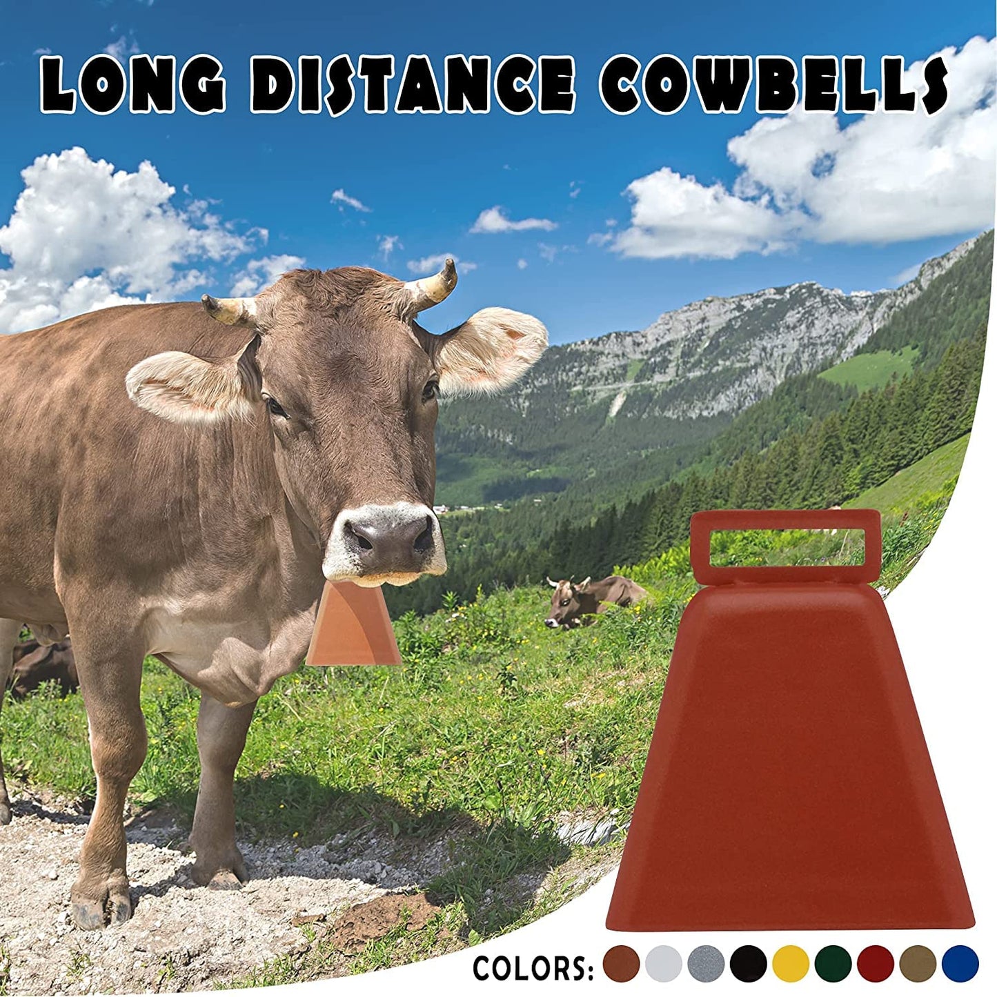 Bevin Bells Long Distance Cow Bells 10LD (Gold & Gold) | Christmas Bells | Made from Steel | Loud Noise Makers | w/White Strap Around The Handle | Easier to Hold | Made in CT, USA