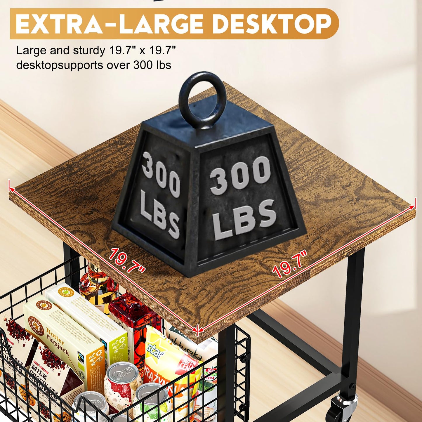Mini Fridge Stand With Storage, Small Refrigerator Wheels, Cabinet-Max Load 300 Lbs Heavy Microwave Printer Cart For Dorm, Apartment, Kitchen, Office (Brown)