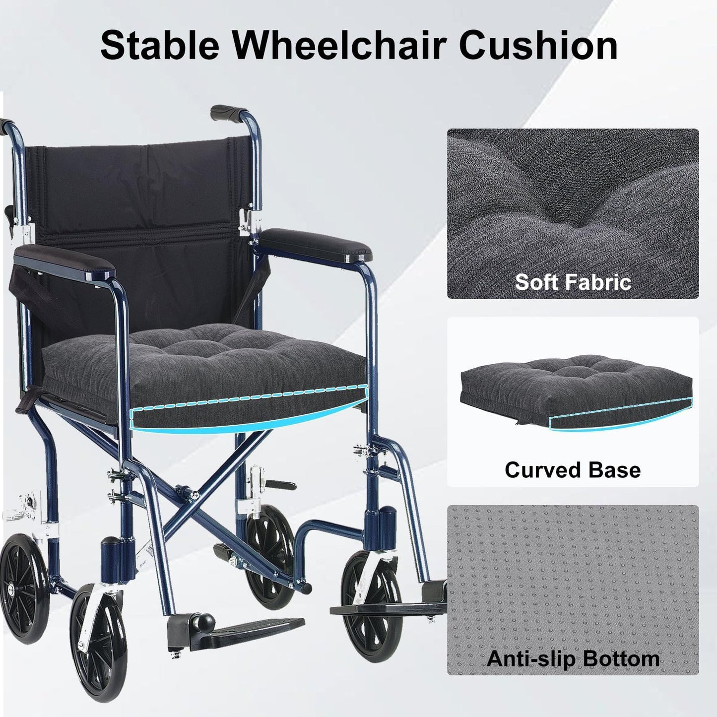 HAVARGO Memory Foam Seat Cushion 18 x16 Inches Wheelchair Cushion Pressure Relief Chair Pad for Hip, Coccyx Anti-Sagging Curved Bottom for Better Fit, Dark Gary