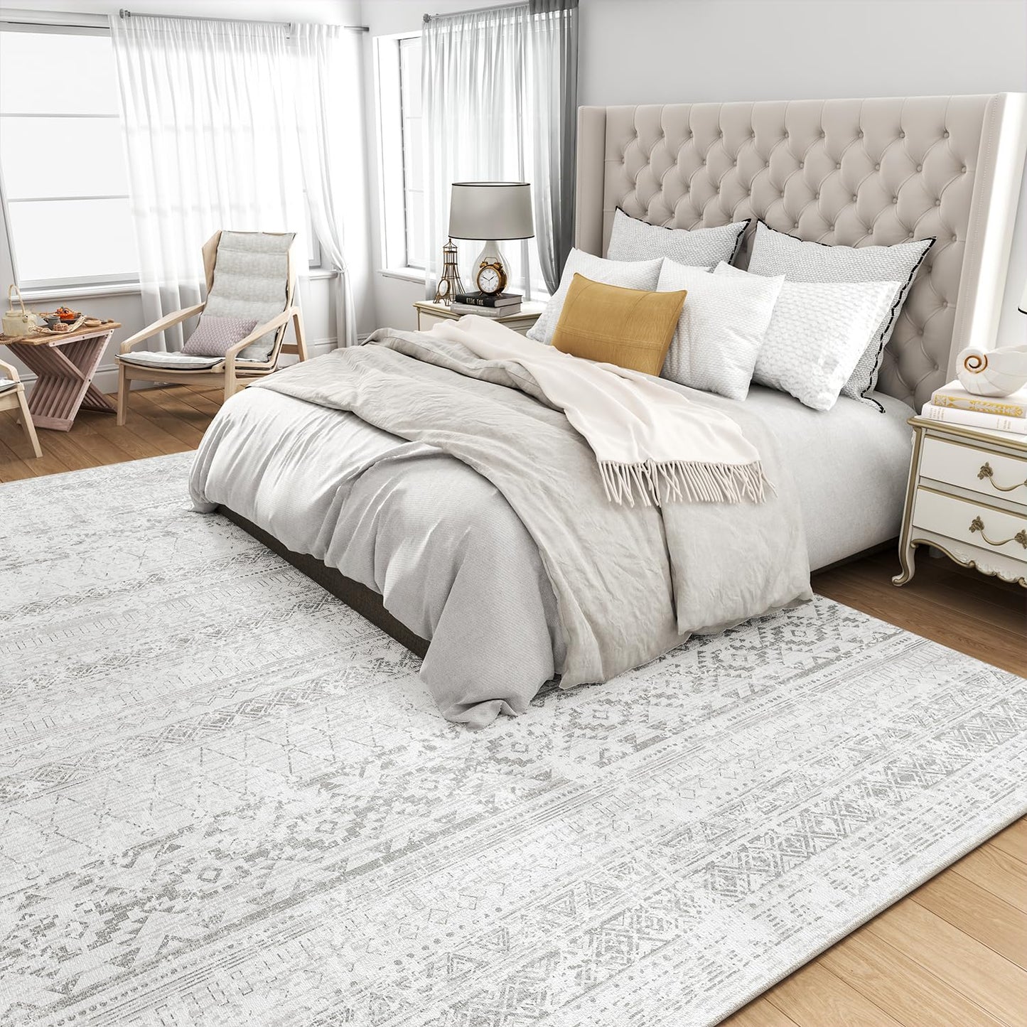 Area Rug 5x7 Rugs for Living Room Bedroom Carpet Boho Modern Moroccan Washable Rugs for Bedroom Dining Living Room Rug Neutral Rug Home Room Grey