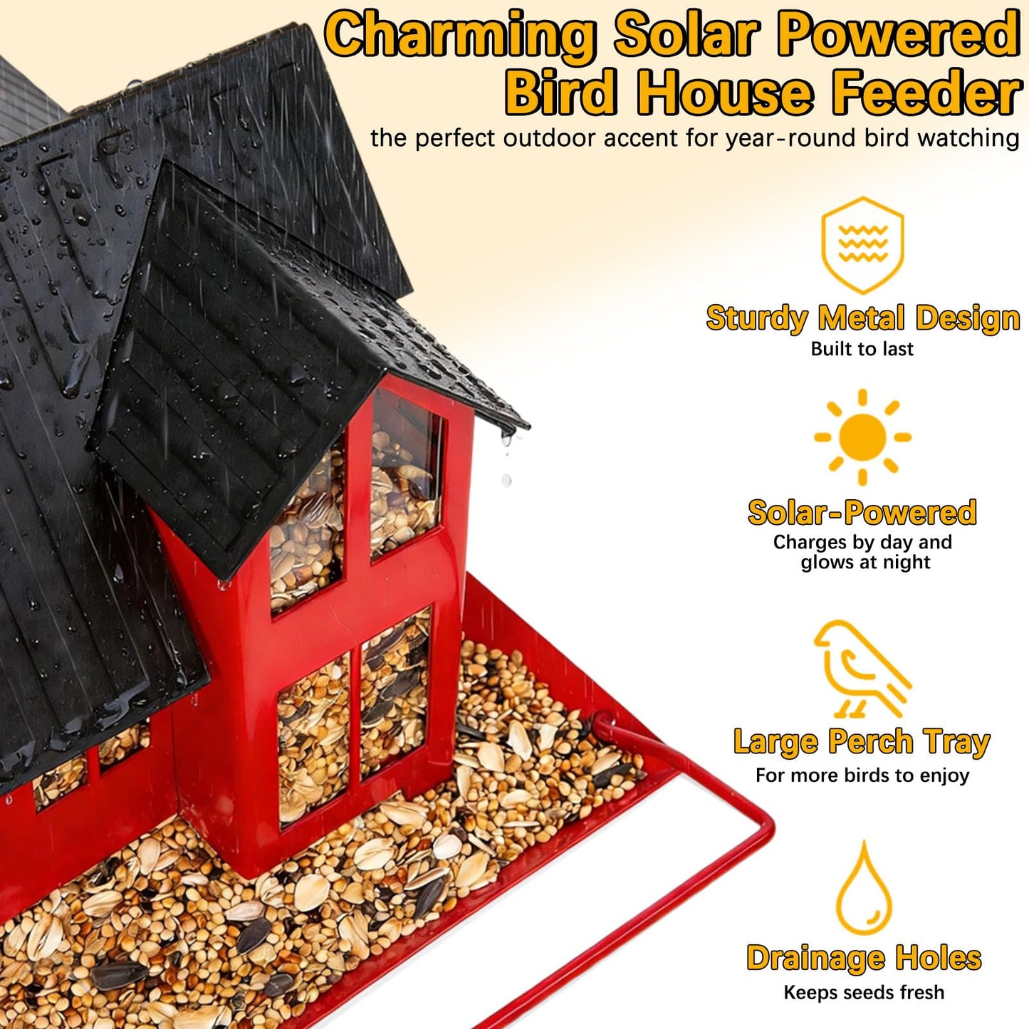 Solar Bird Feeders for Outdoors Hanging, Heavy-Duty Metal Birdfeeders Outside Hanging, Wild Bird Feeders for Garden Decor, Unique Watching Gifts for Bird Lovers, Mom and Grandma