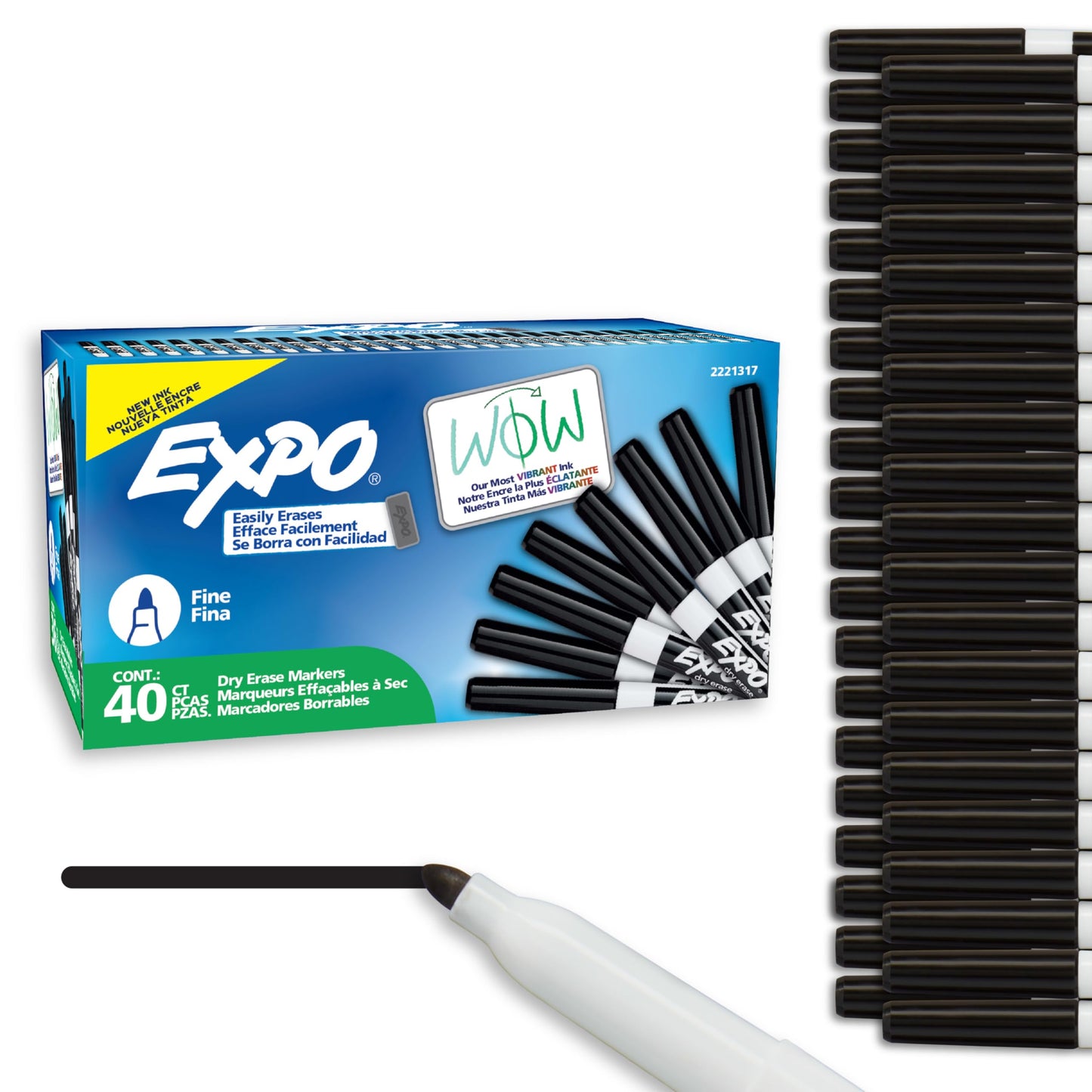 EXPO Dry Erase Markers, Low Odor Ink, Black, Fine Tip, 40 Count