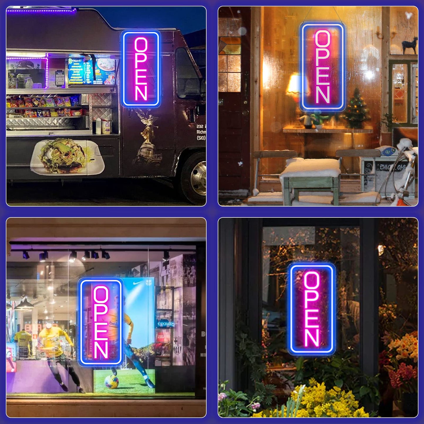 Neon Open Signs for Business, 16''x 9'' LED Open Sign, Super Bright Neon Sign (Blue&Pink), with ON/OFF Switch & Adapter, Neon Light Sign for Window Party Wall Bars Coffee Salon Club Shop, Vertical