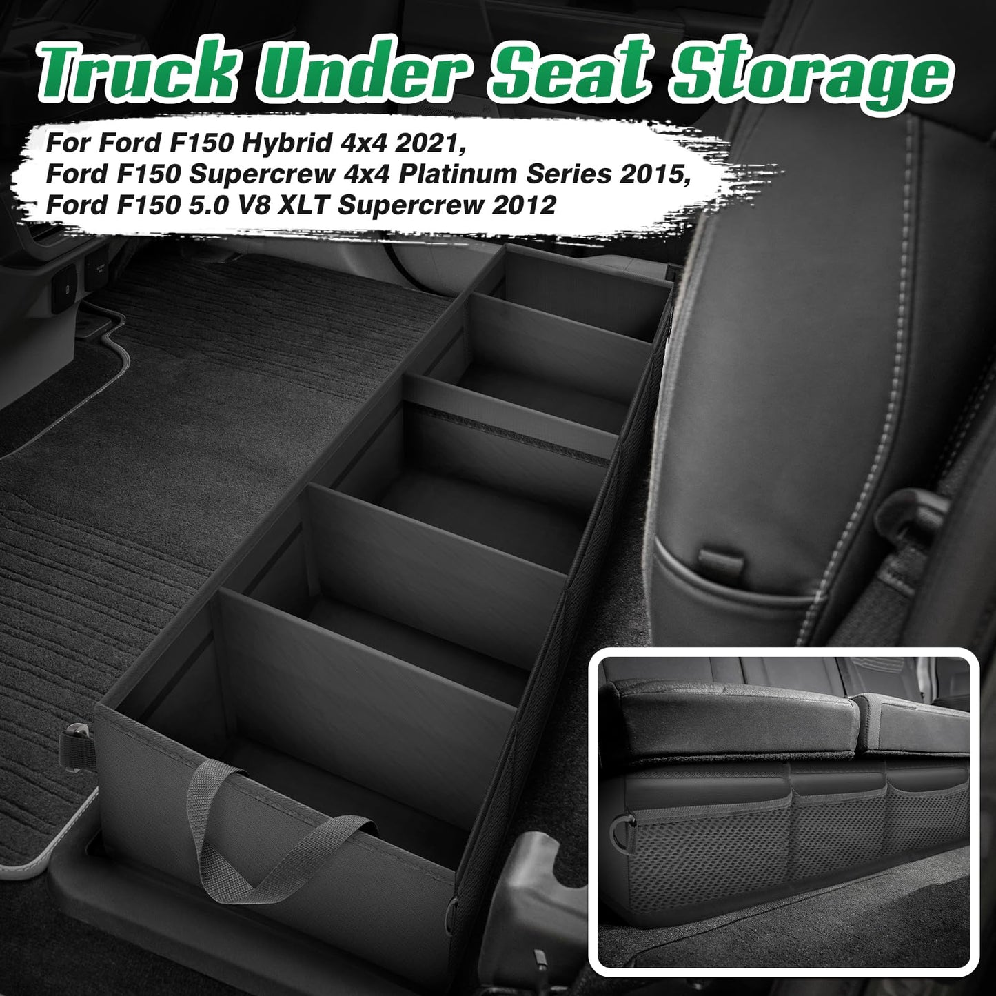 Cacartist Truck Under Seat Storage Custom Fit for Ford F150 SuperCrew Cab 2015-2025 & F250 F350 F450 F550 Crew Cab 2017-2025 Under Bench Storage Accessories Organizer Underseat Storage Bag