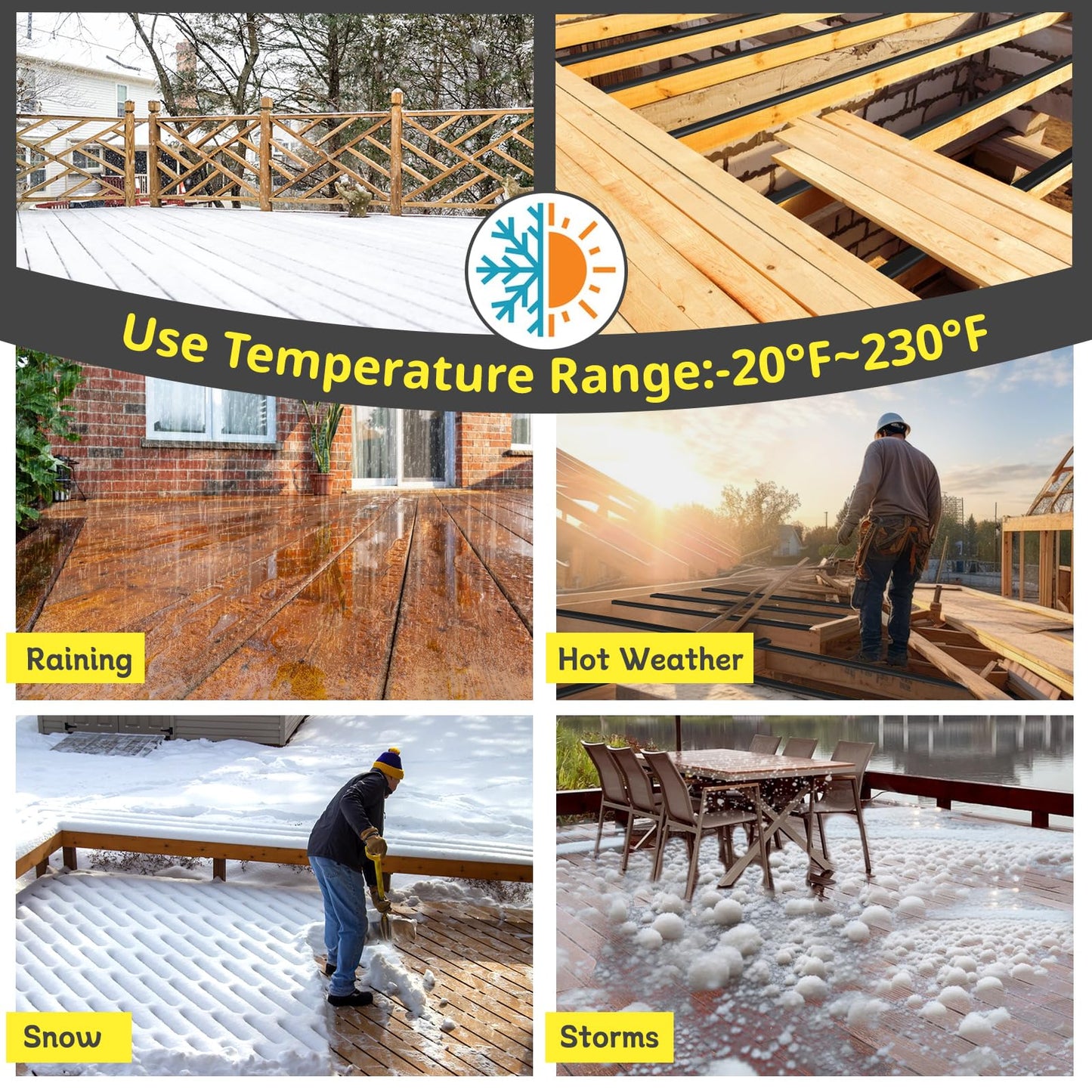 Hanotic Joist Tape for Decking 2'' X 50', 6 Rolls Weather Resistance Butyl Tape, Waterproof and Anti-Corrosion, Self-Adhesive for Wood Joists Decks Beams Roof Rv