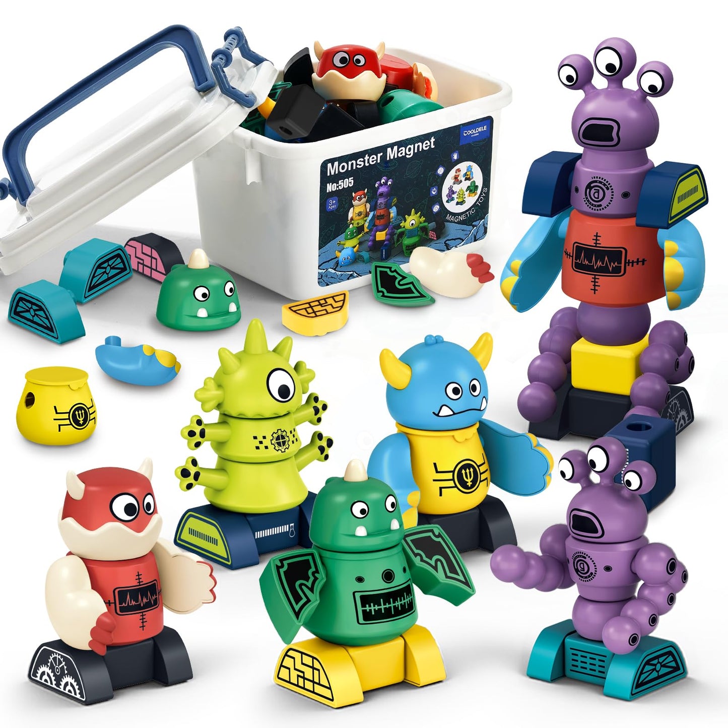 Cooldele STEM Magnetic Robot Toys for Kids Ages 3 4 5 6 7 8, Transformable Stacking Robots and Monsters with Storage Box,Awesome Birthday Xmas Gift for Boys Girls Kids Ages 3-8
