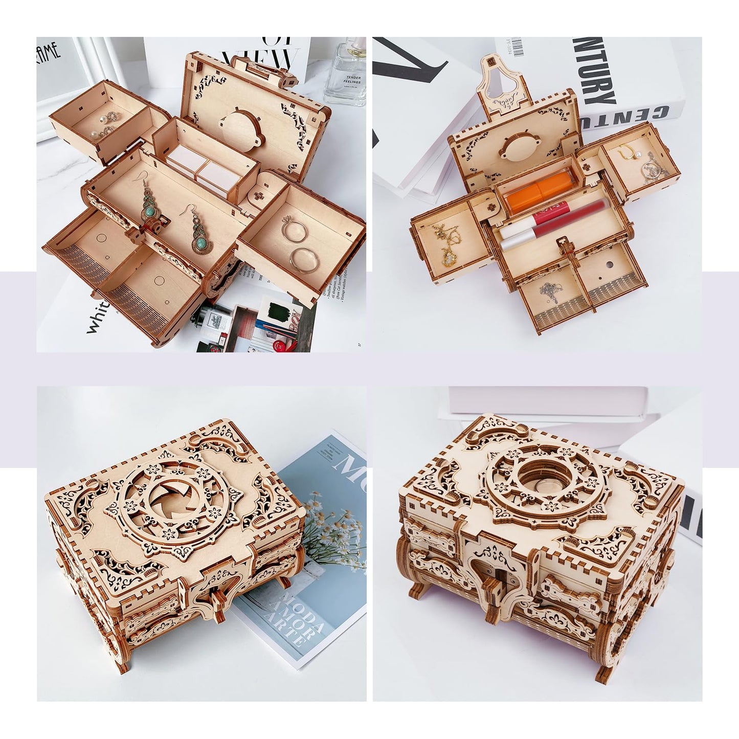 Hallisun 3D Wooden Puzzle Box for Adults, DIY Mechanical Wood Model Kits Jewelry Keepsakes Storage Box with Music, Creative Wood Craft Gift on Birthday Christmas Valentine's Day, Decoration Home Decor