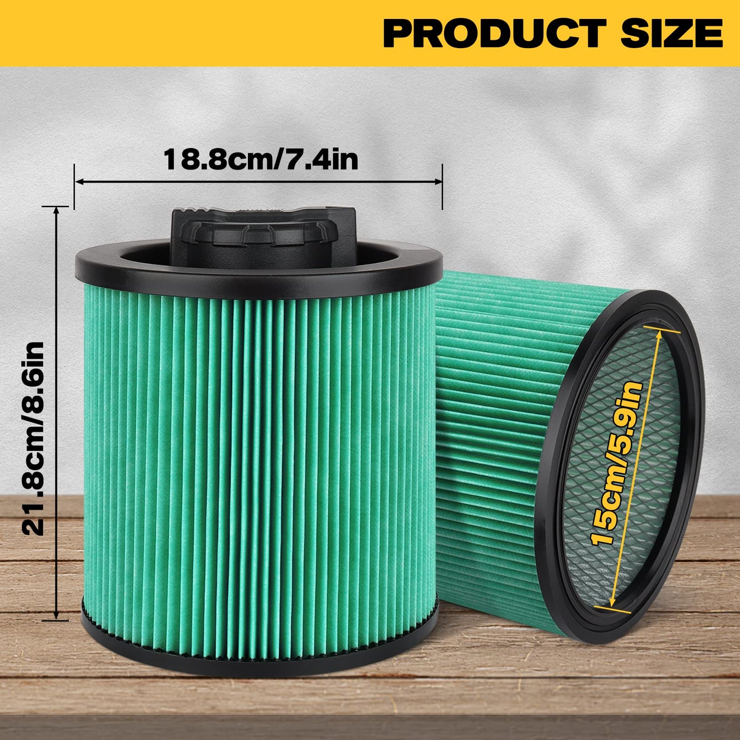 DXVC6914 Vacuum Filter for Dewalt 6-16 Gallon Wet/Dry Vacuum Cleaners - HEPA Cartridge Filter Replacement for DXV06P DXV09P DXV09PA DXV10P DXV10PL DXV10S DXV10SA DXV10SB DXV12P DXV14P DXV16P(2Pack）