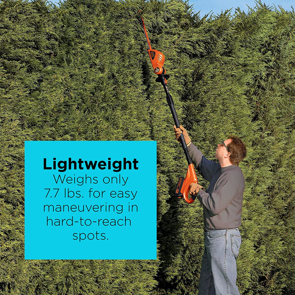 BLACK+DECKER 20V MAX* Cordless Pole Hedge Trimmer 18in, Dual Action Blades, Cut up to 11 ft High (LPHT120-CA)
