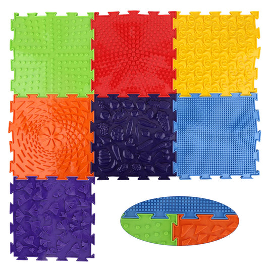 7pcs Sensory Floor Mats, Fun Rainbow Set of Sensory Mat Assorted Pattern Sensory Play Mats for Floor Massage Mat for Kids Orthopedic Floor Mat Puzzle Floor Mats for Kids (Rainbow Colors)