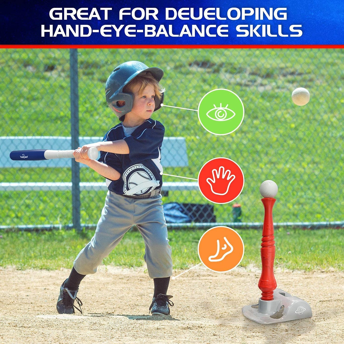 Eagle Stone T-Ball Set for Toddlers, Kids Baseball Tee Game Includes 6 Balls - Adjustable T Height, Fun t Ball Set Adapts with Your Child's Growth Sports, Improves Batting Skills for Boys &Girls