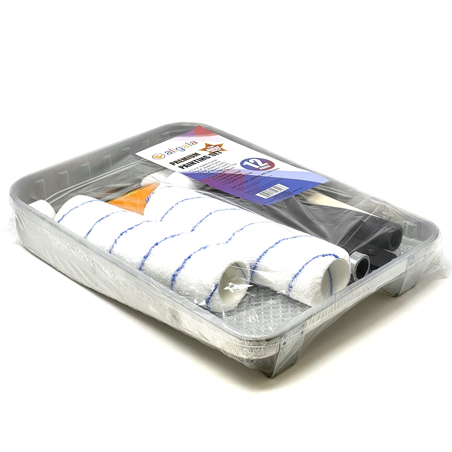 Allgala 12-Piece Premium Painting Roller Kit Set with Roller Frames, Covers, Steel Tray, Brush, Mixer, Masking Tape etc - TH10302