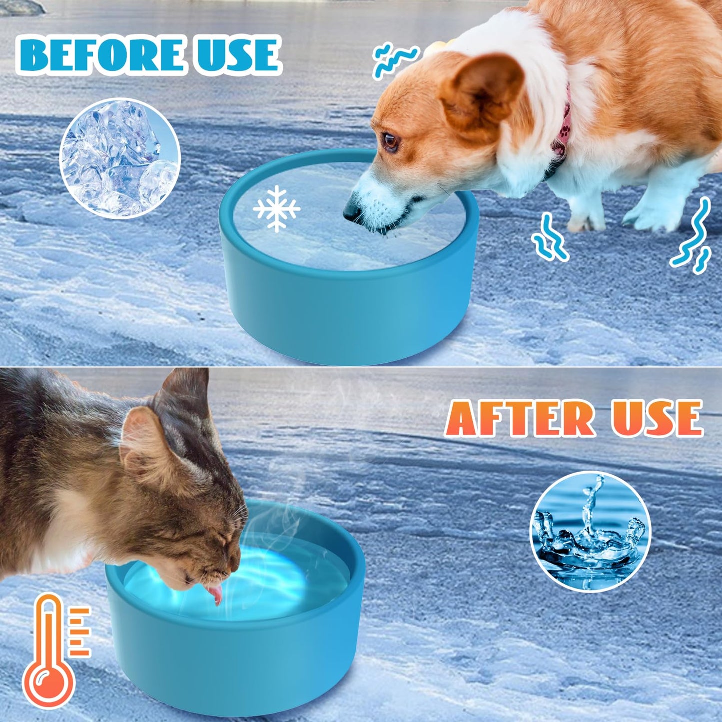 Heated Pet Bowl - KOKOPRO 3.2L for Dogs Cats, Heated Pets Bowl, Outdoor Water Bowl for Rabbit Chicken Duck Squirrel, 108 Ounces 30 Watts Feral Cat Feeding Station, No More Frozen Food or Water