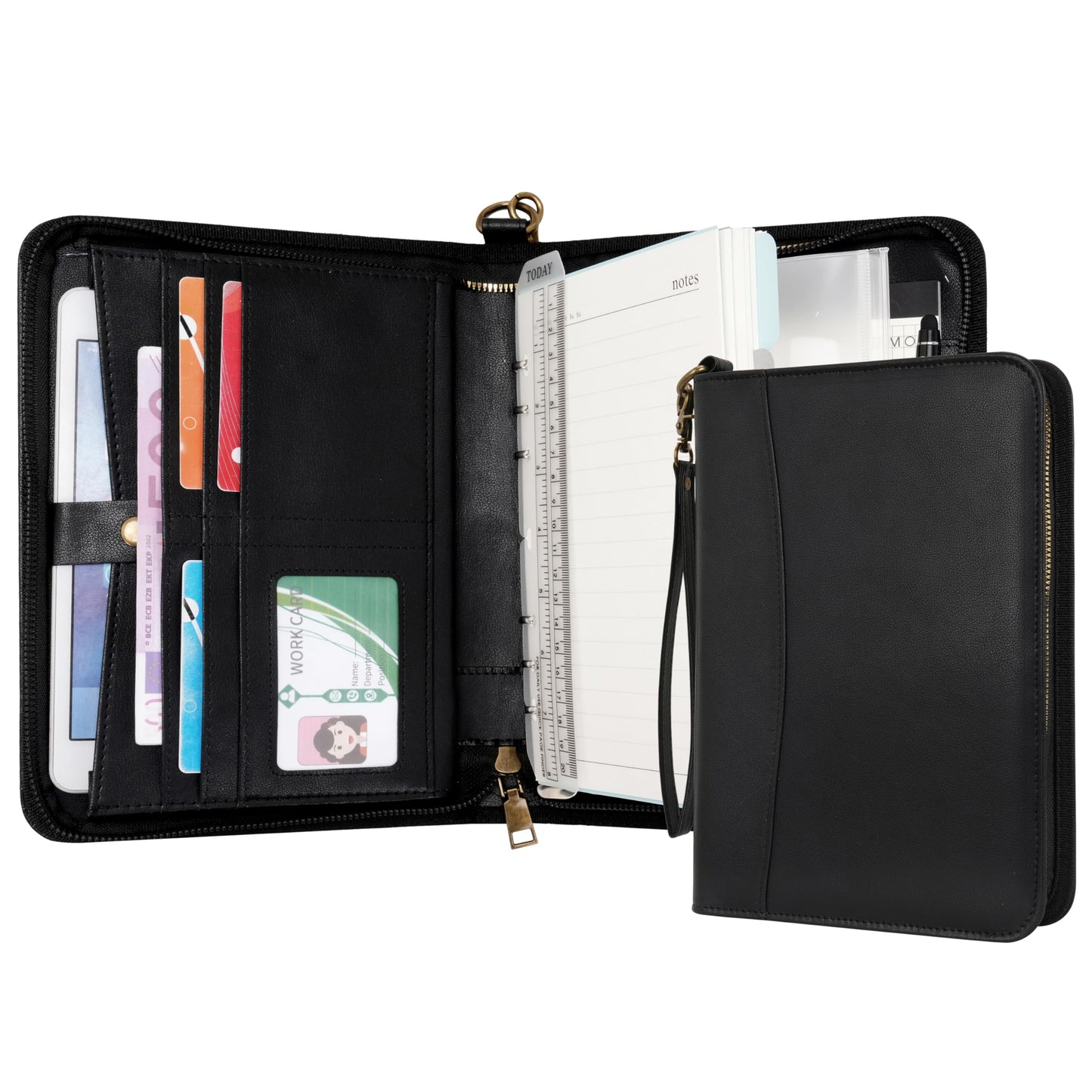 Wason Portfolio A5 Binder Journal with Zipper - Leather pu Writing Notebook Padfolio with Detachable Refillable Notebook, Legal Pad for Business Study and Travel Organizer (Black)