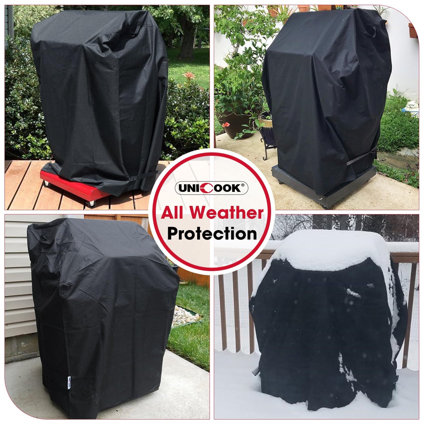 Unicook Heavy Duty Waterproof 2 Burner BBQ Cover, 32-Inch Square Housse BBQ, Small Space Barbecue Grill Cover, Fade Resistant, Compatible for Collapsed Side Tables for Weber Char-Broil and More
