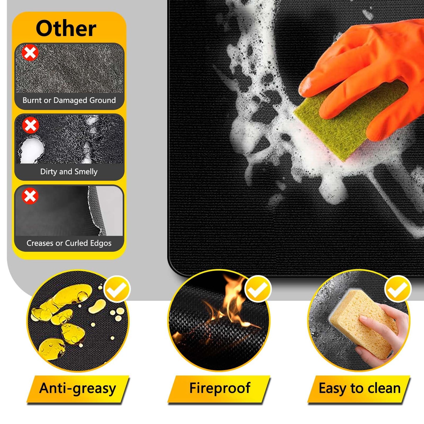 65 x 48 Inch Large Grill Mat for Outdoor Grill, Fireproof Waterproof Oil-Proof BBQ Mat for Deck, Patio, Lawn, or Indoor Fireplace, Easy to Clean Under Grill Protector for Fire Pit and Smoker