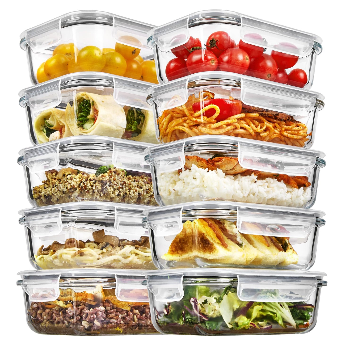 Vtopmart 10Pack 22oz Glass Food Storage Containers with Lids, Meal Prep Containers, Airtight Lunch Containers Bento Boxes with Snap Locking Lids for Microwave, Oven, Freezer and Dishwasher
