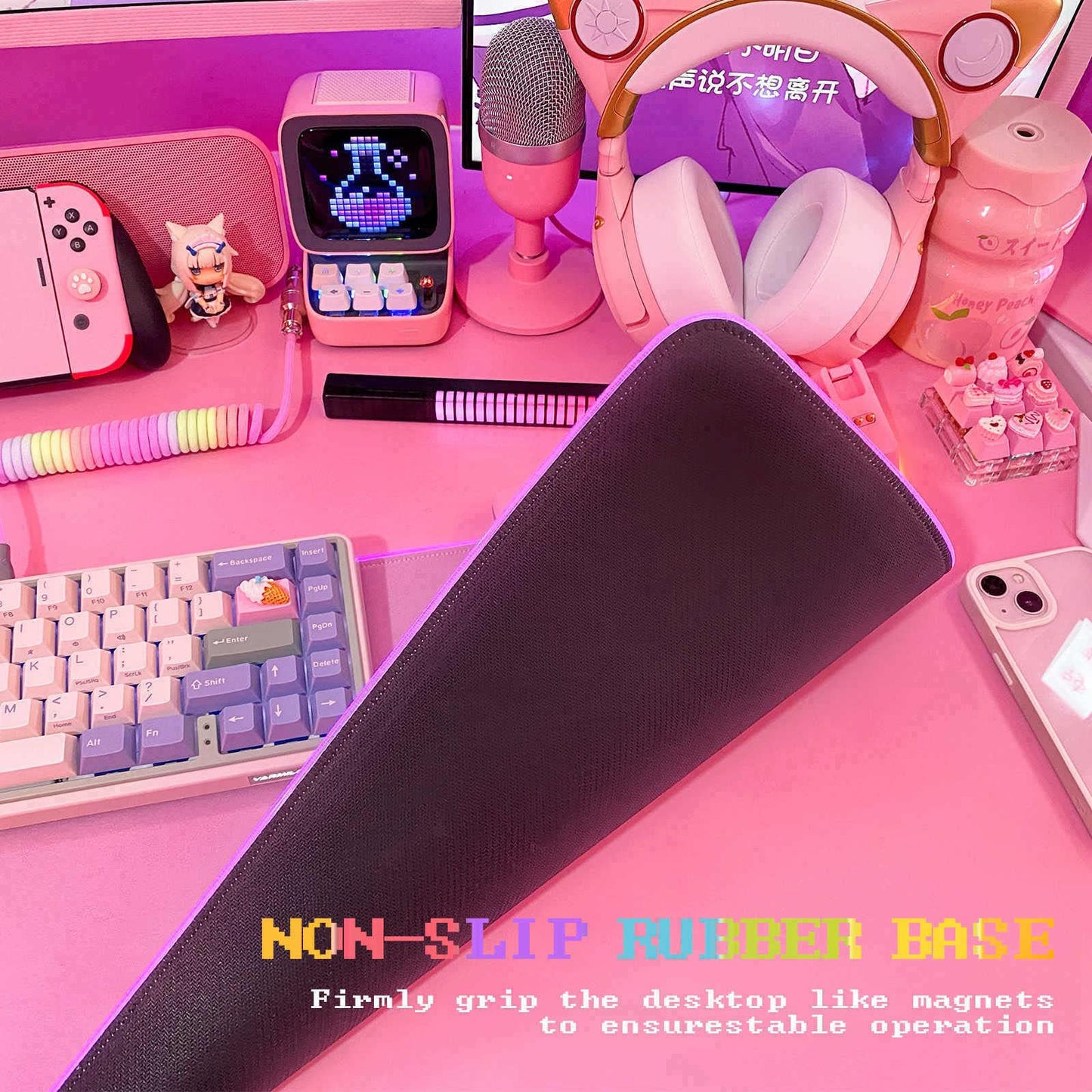 JMIYAV Pink RGB Gaming Mouse Pad 31.5x12 Inch PC XL Large Extended Glowing Led Light Up Desk Pad Non-Slip Rubber Jmiyav Base Computer Mouse Pad Cute Mousepad Mat 31.5x12 Inch Over