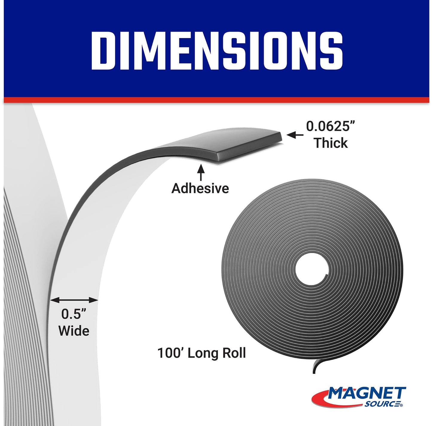 Small Parts Flexible Magnet Tape, 1/16-Inch Thick, 1/2-Inch Width, 100 Foot Roll (1 Roll)
