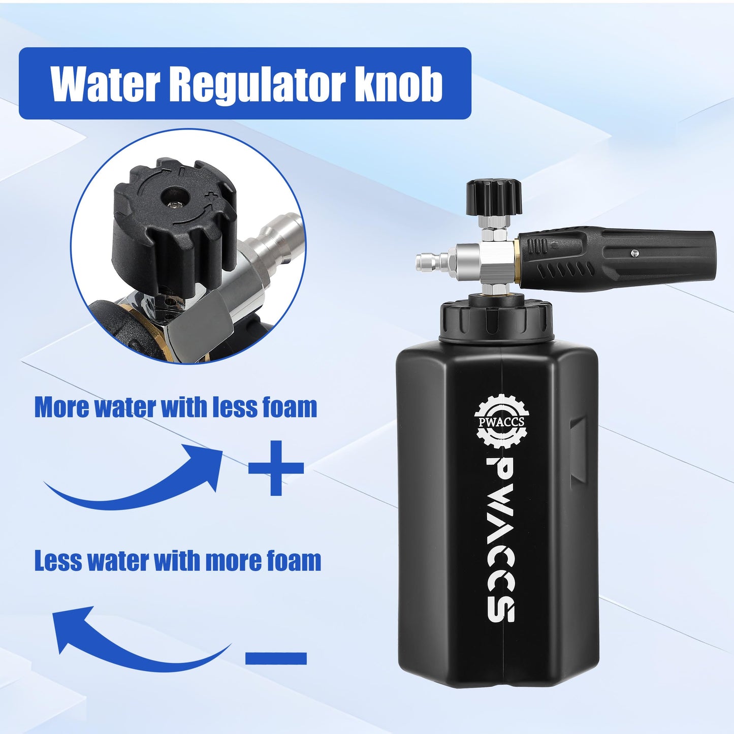 PWACCS Pressure Washer Foam Cannon Dual Connector Accessory, Power Washer Double Tip Attachment for Adjustable Foam Blaster, 1/4" Quick Connect Big Mouth Snow Foam Lance 1.5 L, 3600 PSI