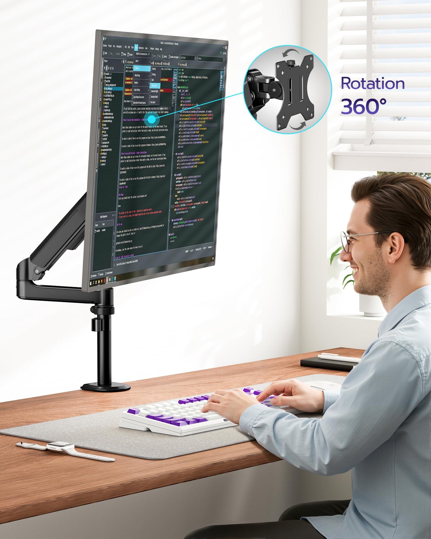 ARES WING Ultrawide Monitor Arm for 17"-40" Screens, Single Monitor Mount Holds up to 26.4lbs, Vertical Monitor Arm Heavy Duty, 75/100 VESA Mount, Black