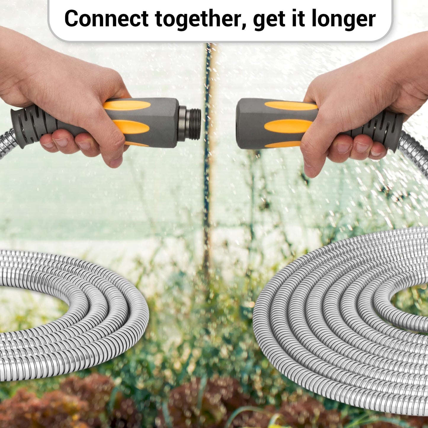 TheFitLife Flexible Metal Garden Hose - Lightweight Stainless Steel Water Hose with Solid Fittings and Sprayer Nozzle - Leak Proof Kink Free, Anti-rust, Large Diameter, Durable and Easy Storage (25FT)