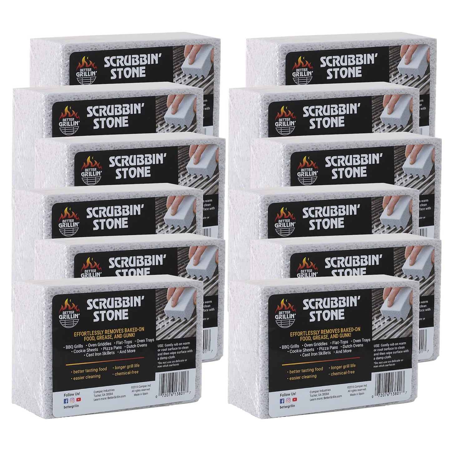 Better Grillin Scrubbin Stone Grill Cleaner-Scouring Brick/Barbecue Grill Brush/Barbecue Cleaner for BBQ, Griddle, 12pk