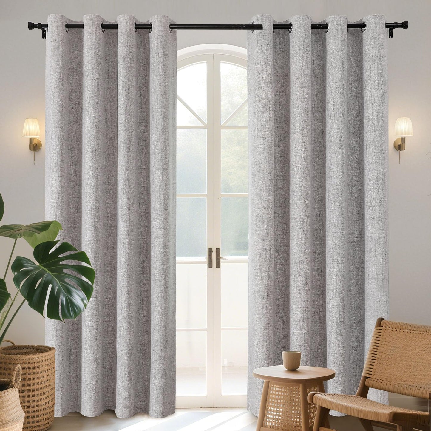 Joydeco Blackout Curtains 84 Inches Long 2 Panels Burg, Room Darkening Curtains for Bedroom, 100% Black Out Textured Thermal Drapes Privacy Protection 2 Panels Set(W52 x L84 Inch, Greyish White)