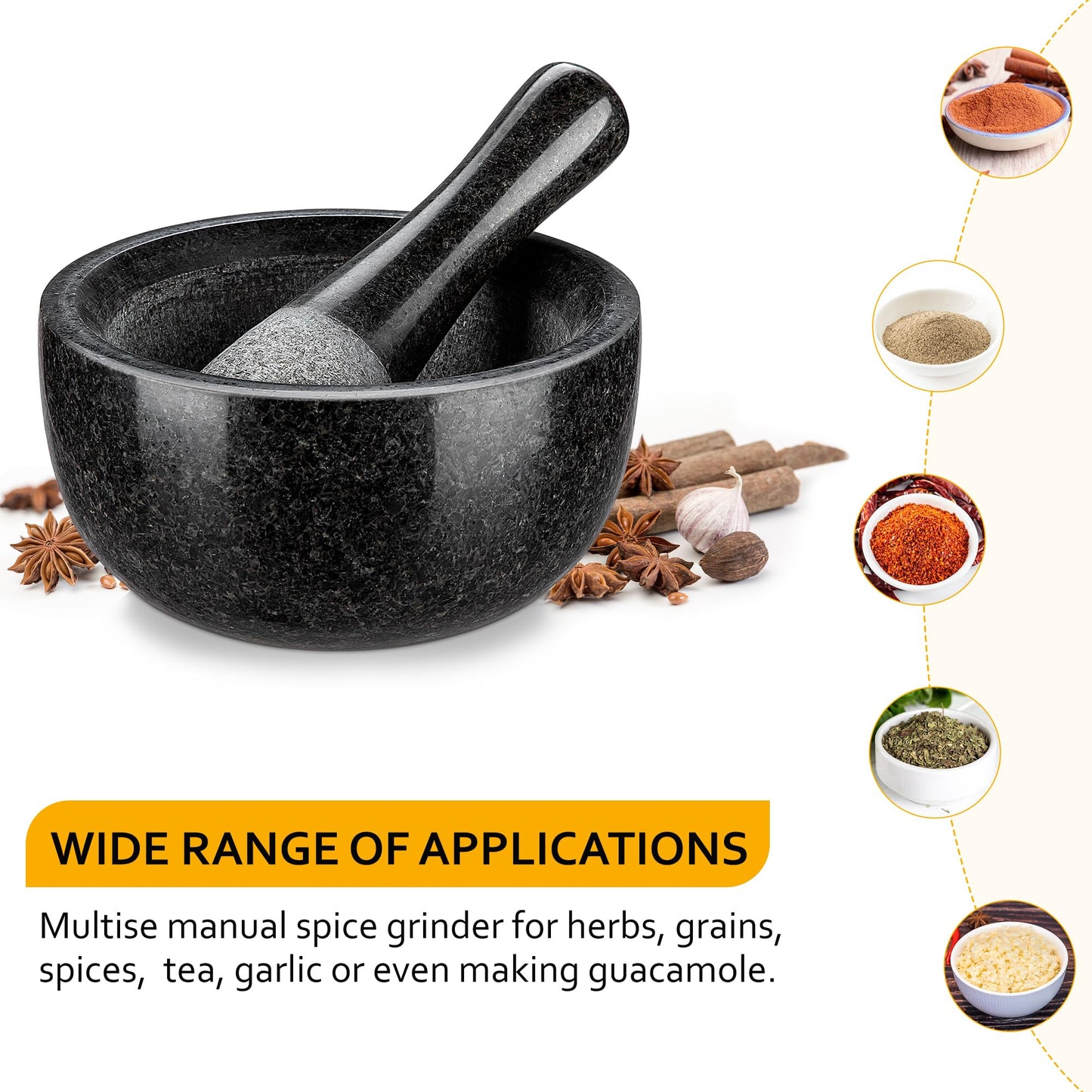 Velaze Large Mortar and Pestle Set, 100% Granite, Natural Unpolished, Herb Crusher, Spice Grinder, Stone Grinder Bowl for Making Guacamole and Pesto, 6.3 Inch Pestle and 16 oz Mortar(2 Cup)