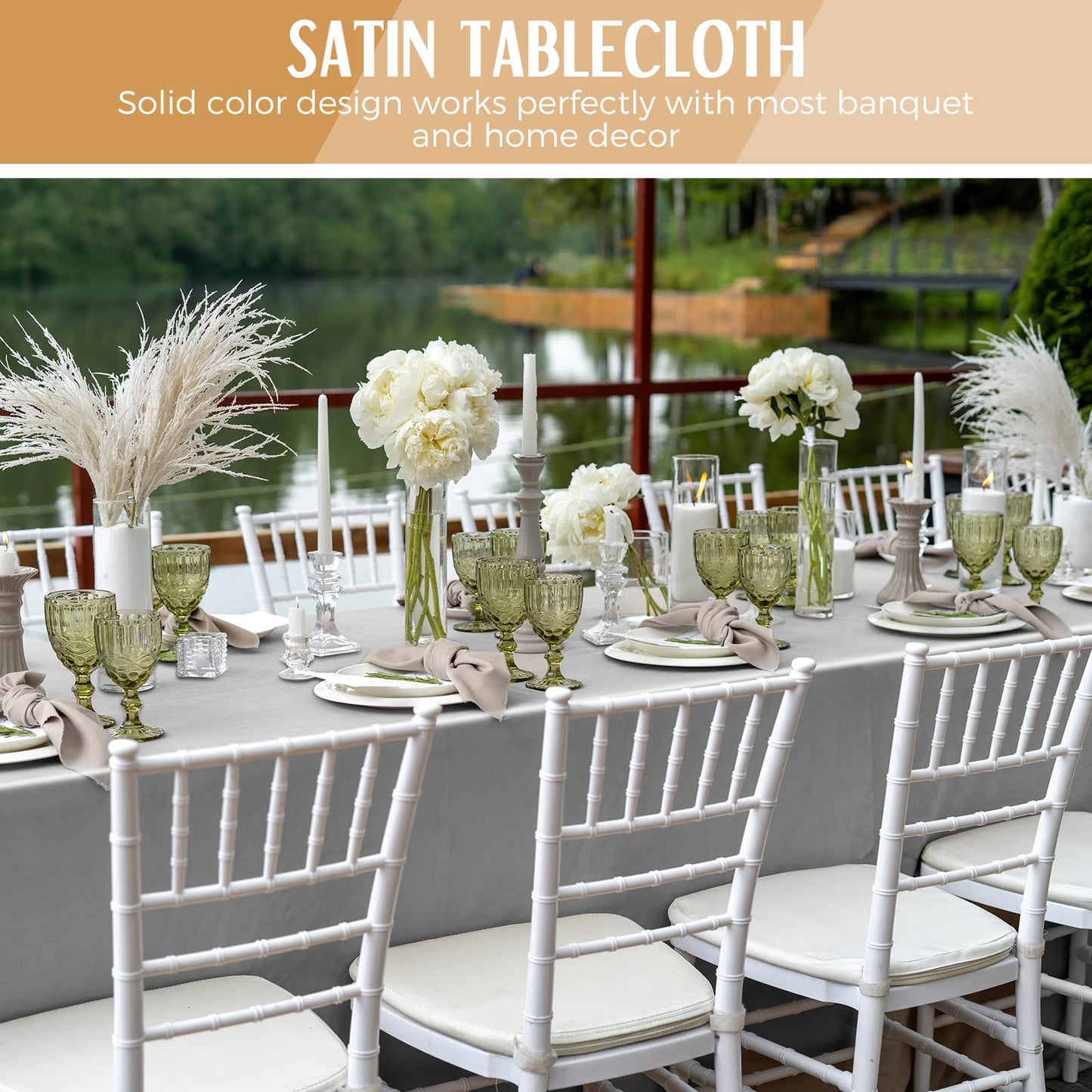 8 Packs Satin Tablecloth 102 x 58 Inches Rectangle Table Cover Silk Smooth Fabric Party Table Cloth for Rectangle Parties, Holiday Dinner Wedding Banquet Decoration(Silver)