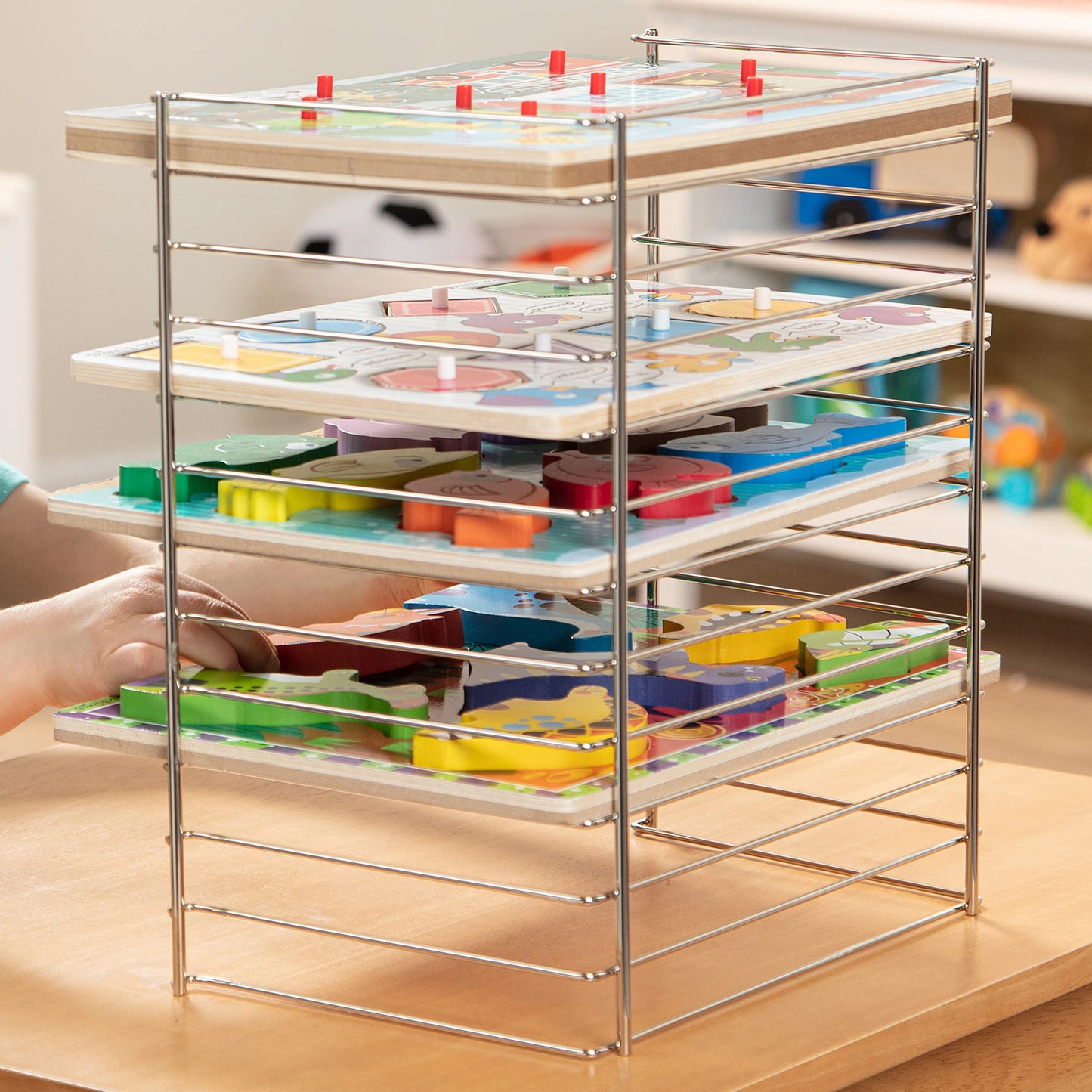 Melissa & Doug Multi-Fit Metal Wire Puzzle Rack 12 Inches Wide and 0.75 Inches DeepPuzzle Holder Rack Storage Organizer for Kids