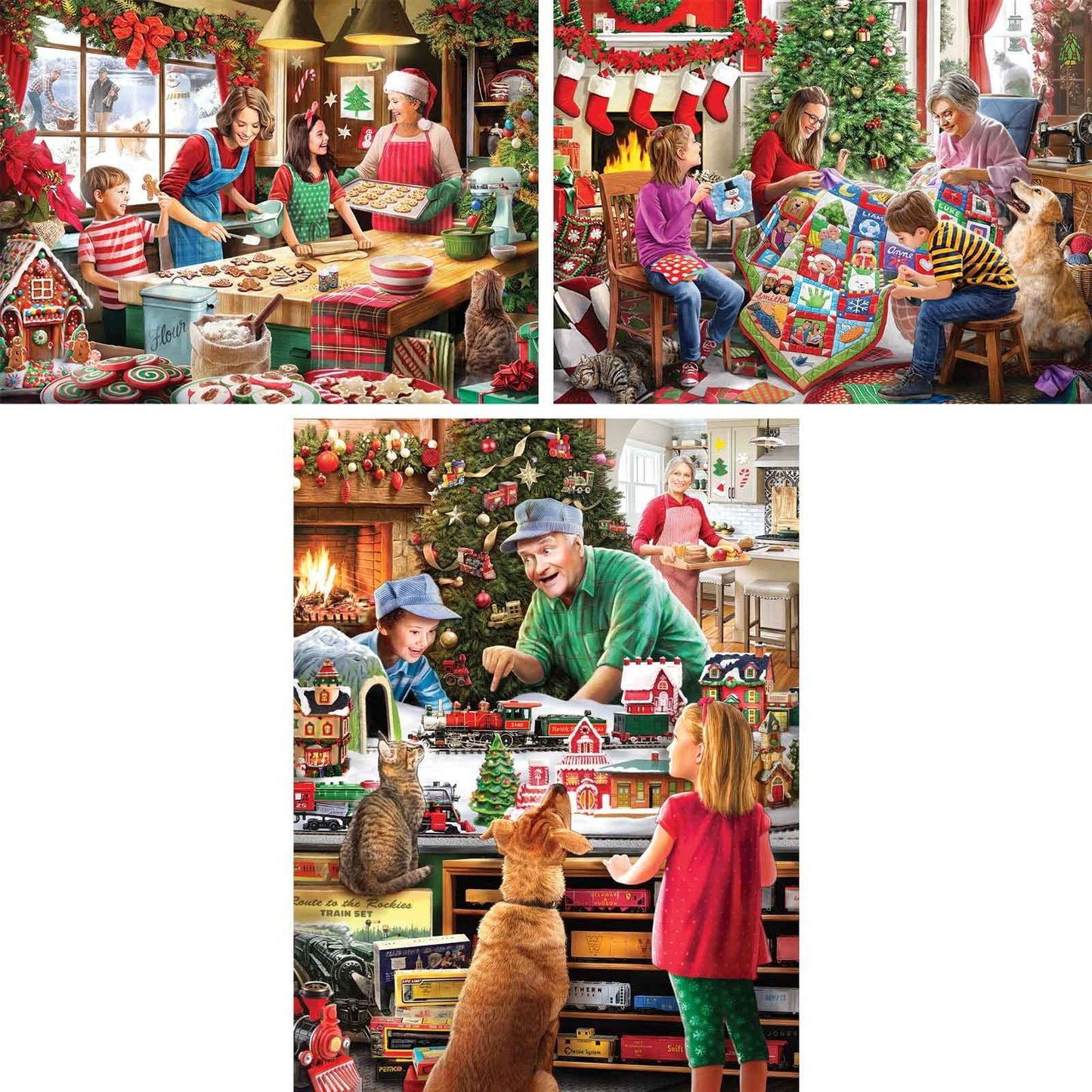 Bits and Pieces - Value Set of Three (3) 300 Piece Jigsaw Puzzles for Adults - 18" x 24" (46cm x 61cm) Each - Large Pc Holidays Christmas Jigsaws by Larry Jones