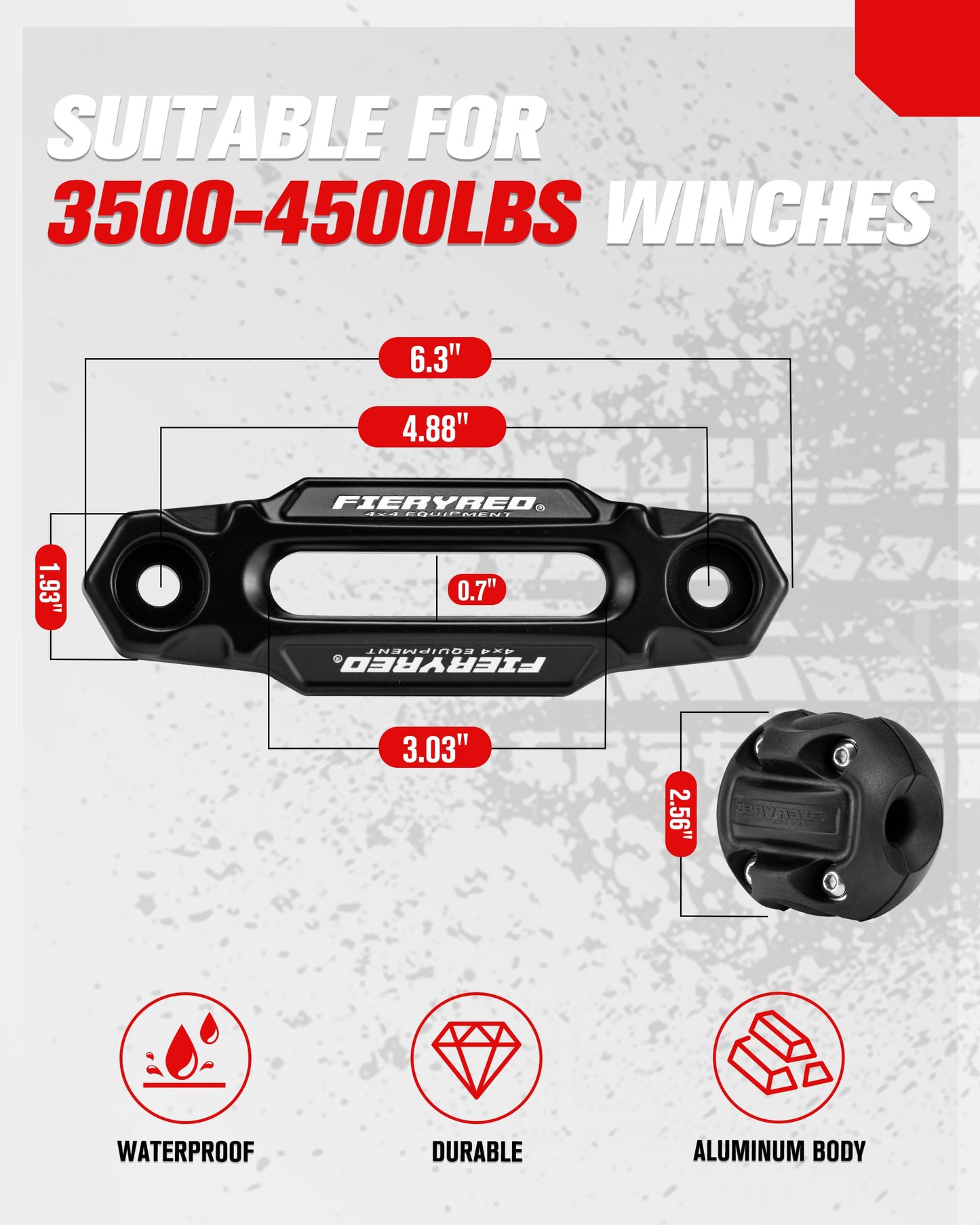 FIERYRED Winch Hawse Fairlead 4-7/8 Inch Bolt Pattern 6inch Aluminum Fairlead Rubber Winch Stopper Kit Compatible with 3500lbs - 4500lbs Winch and Synthetic Rope